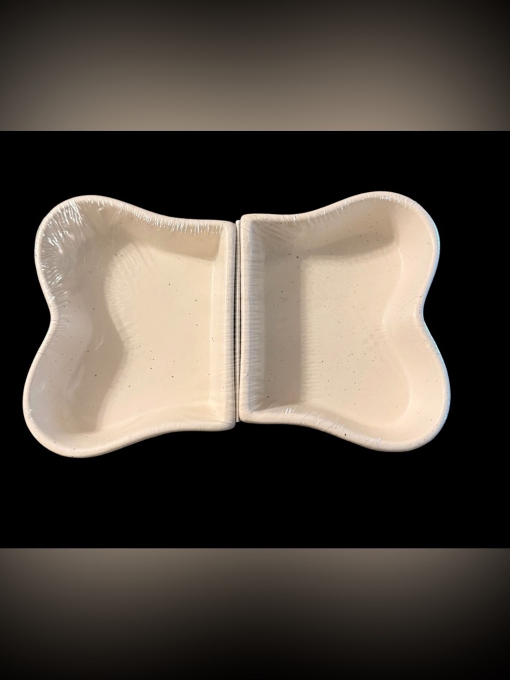 Double Bone-Shaped Ceramic Pet Bowl Cream New In Wrapping - Picture 5 of 8